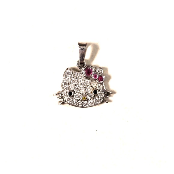 14kt white gold diamond and ruby hello kitty penda - Picture 1 of 2
